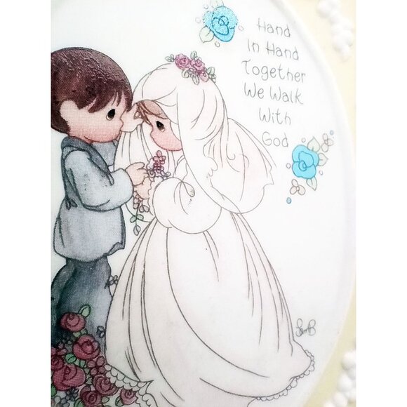 Vintage Precious Moments Ceramic Wall Plaque Hand In Hand Together We Walk God - Picture 6 of 12